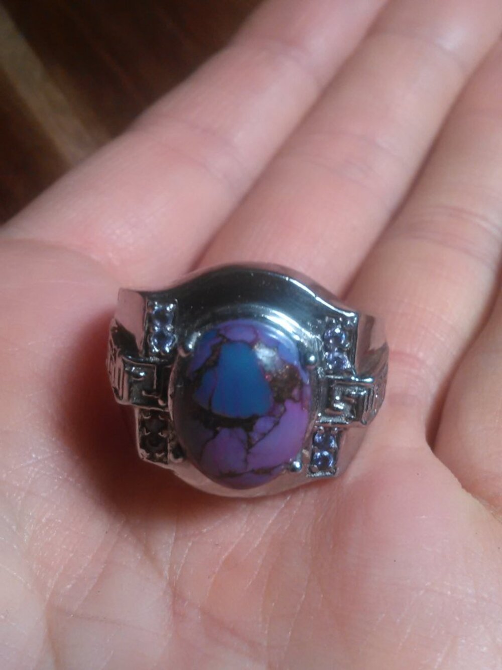 Men's Purple Mojave Turquoise Stainless Steel Ring (Size 10)